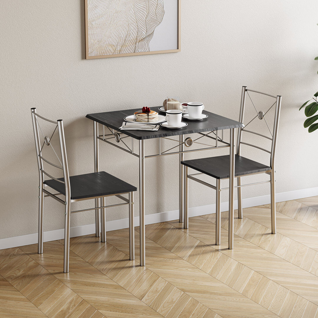 17 Stories Nyvaeh 2 -Person Dining Set Silver/Black 2