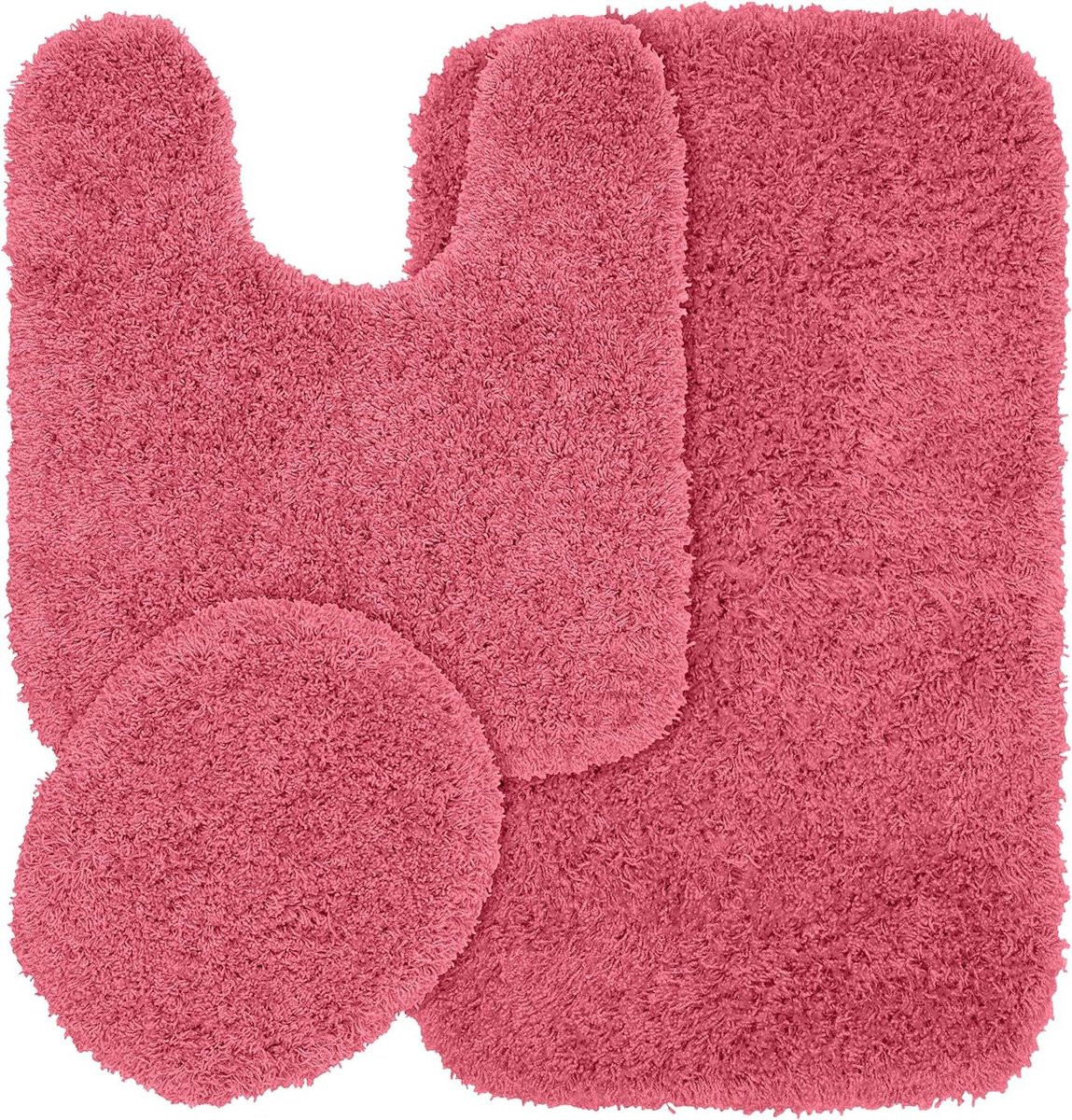 Shaggy Badmat Set van Nylon - 3-delige Set - Roze