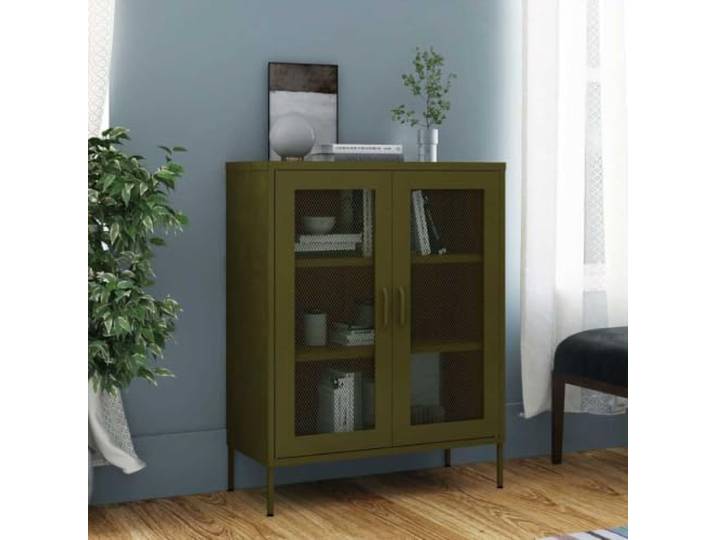 HPUYRFG Lagerschrank Olivgrün 80x35x101,5 cm Stahl mit 2 Gittertüren Stahlkonstruktion, höhenverstellbare Stellfüße, 2 Gittertüren, Einlegeböden, vielseitig nutzbar