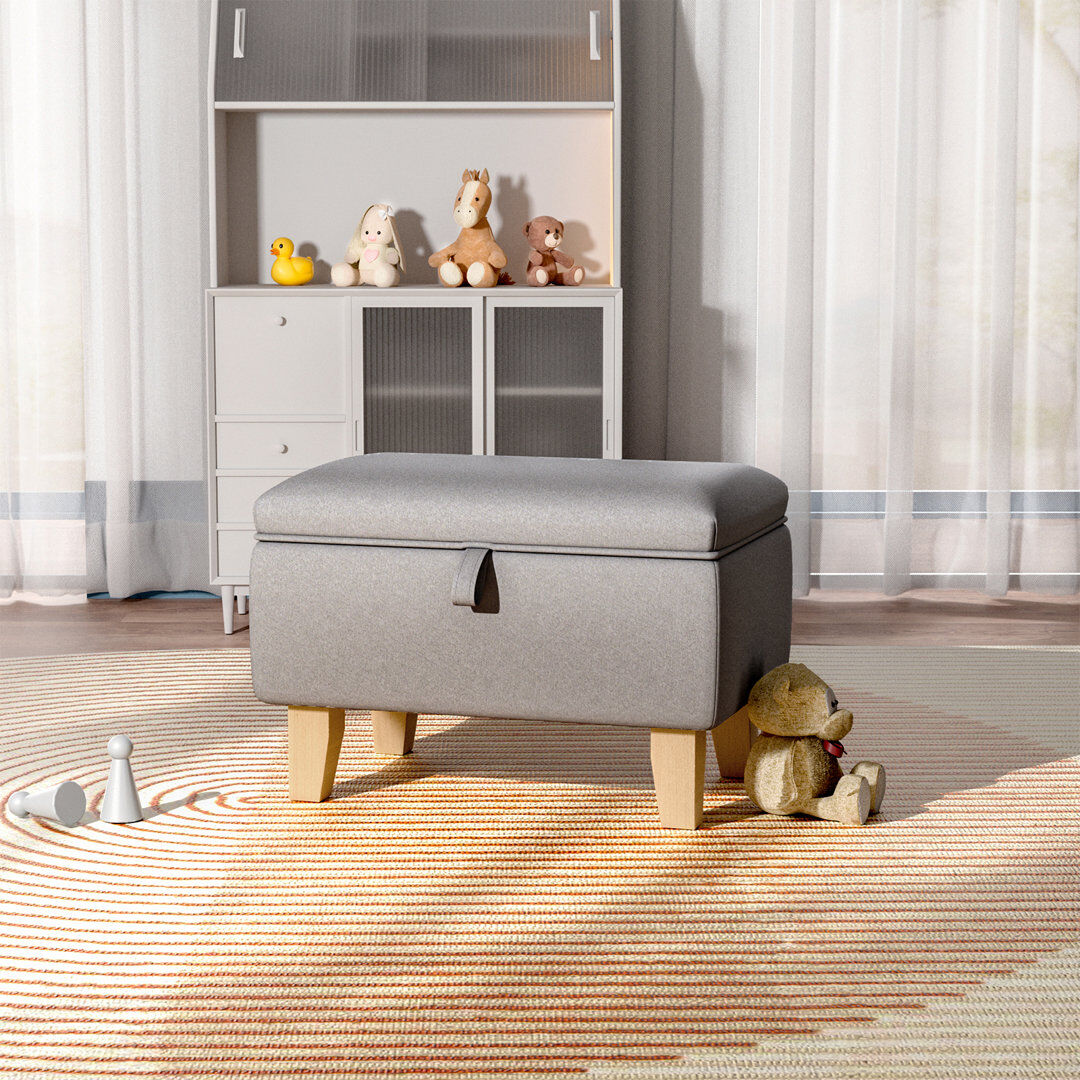 Mack + Milo Artus 49cm Wide Rectangle No Pattern Ottoman with Storage Light Grey 35cm H X 49cm W X 33cm D