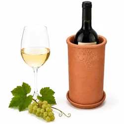 Weinkühler mit Untersetzer Ø11,5cm Terrakotta Weinrebe für Sekt, Wein & Wasser Flaschen kühlt