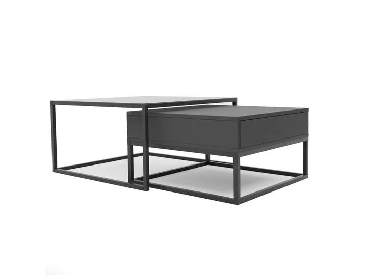 Idohome Couchtisch quadratisch Schwarz, MDF/Glas Tischplatte, Rahmen Schwarz, 1 Schubladen, Quadratisch,Quadratisch, 70x42x70 cm, Wohnzimmer, Wohnzimmertische, Couchtische