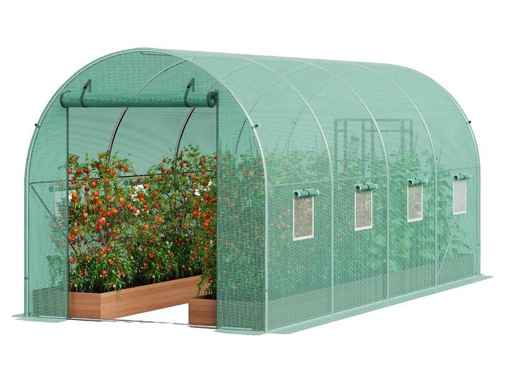 VEVOR Serre tunnel accessible\, 4\,4 x 1\,9 x 1\,9 m\, serre tunnel en film plastique\, serre pour plantes avec châssis en acier galvanisé\, couverture verte en PE\, porte à fermeture éclair enroulable et 8 fenêtres