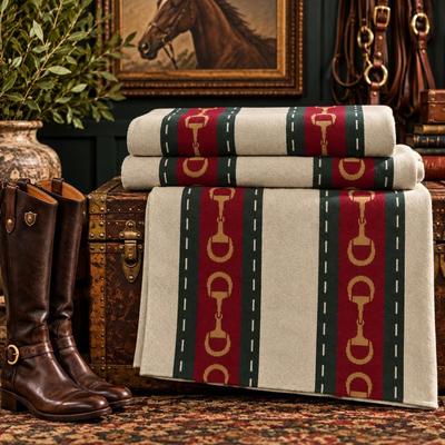 In2Green Equestrian Riding Motif Stripe Knit Throw