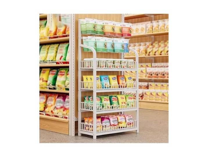 Snack-Organizer, 3/4/5 Regale Snack Rack/Weiß Supermarkt Snacks Regal(White,4 Tiers)