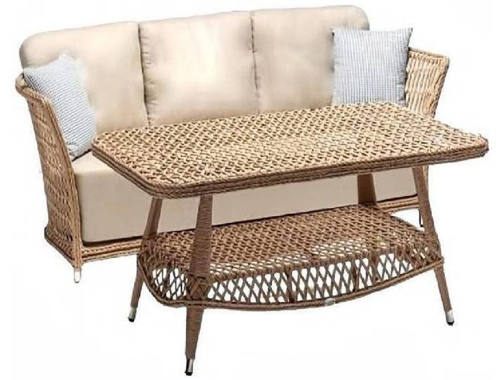 JVmoebel Gartenlounge-Set Beige Rattan Sofa mit Couchtisch – modernes Design und Komfort, (2tlg Set(Sofa 3 Sitzer+ Couchtisch), Made in Europa
