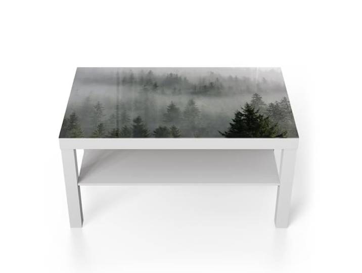 DEQORI Glastisch weiß groß 90x50 cm Motiv Nebelwaldmystik ausgefallener Beistelltisch aus Glas Hochglanz Couchtisch fürs Wohnzimmer moderner Couch Tisch mit Design