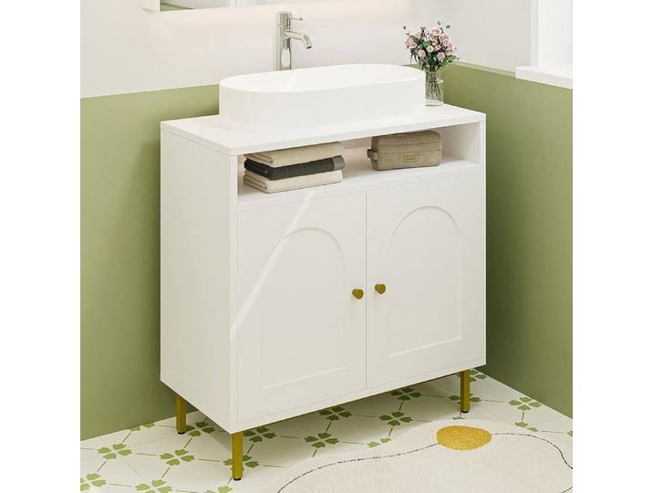 Meuble sous lavabo Meuble de Rangement pour Salle de Bain Meuble pour évier avec étagère Ouverte et 2 Portes étagère réglable