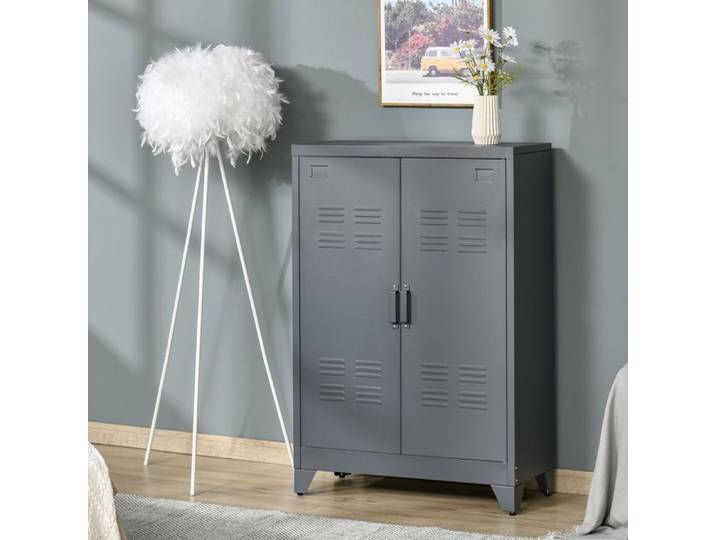MOTHINESSTO840-Armoire de bureau à 3 niveaux meuble de rangement bureau métallique avec 2 portes et étagères réglables armoire à d