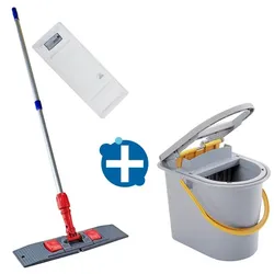 Wischset Putzeimer Vermop Wringboy & Click Mop 40 cm inkl. Klapphalter mit Stiel und Microfaser Wischbezug