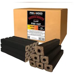 PINI Kay Eichenholzbriketts 23 cm lang viereckig mit Zugloch 30 kg Hartholzbriketts Brennholz Holzbriketts Eiche Kamin Ofen Feuerschale Grill