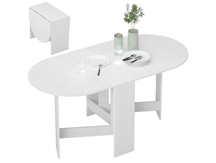 HOMCOM Table de cuisine pliable avec côtés rabattables, table multifonctionnelle de style moderne de forme ovale 163x80x75 cm Blanc