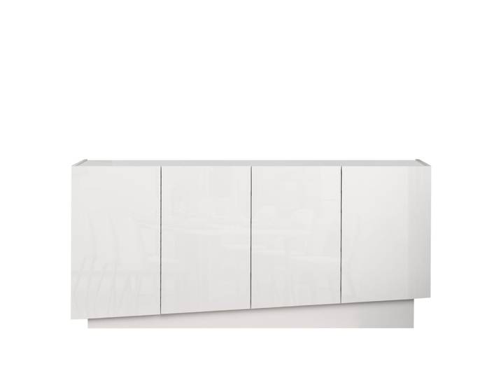 Buffet 4 portes 160 cm effet bois blanc brillant