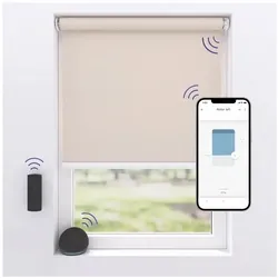 Motionblinds Funkgesteuertes elektrisches Verdunkelungsrollo 150 x 190 cm – Sand, Smart Home Hub, Braun