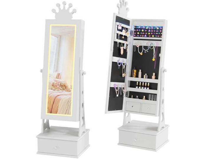 Armoire bijoux enfant sur pied miroir long 3 tiroirs coiffure fille