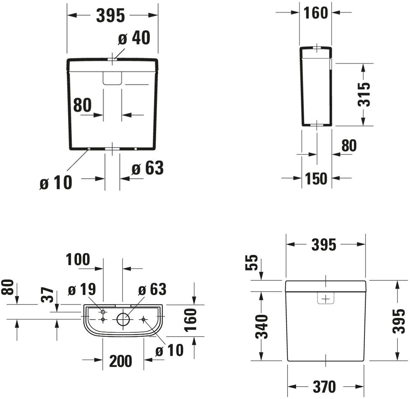 Duravit Happy D.2 Spülkasten für WC-Kombination Anschluss unten links