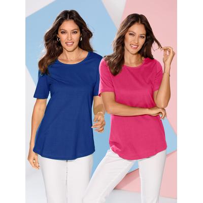 Longshirt CLASSIC BASICS "Doppelpack Shirts", Damen, Gr. 46, bunt (royalblau, pink), 100% Baumwolle, unifarben, Rundhals, Shirts Longshirt