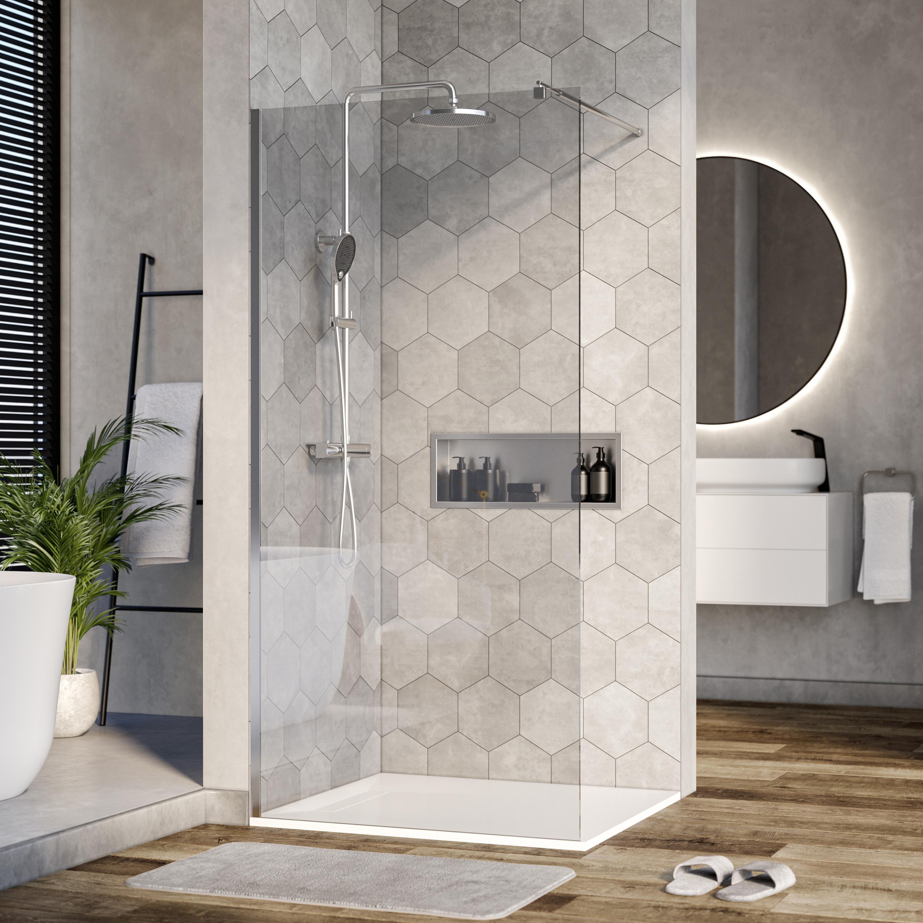 Duschabtrennung Walk-In Nano Echtglas EX101 - Klarglas - 10 mm - Wandprofil Chrom - Breite wählbar, Breite Walk-In:900mm