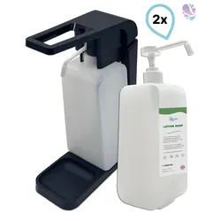 SET: Blanc Hygienic Hebelspender 1.000ml + 2x 1 Liter Lotion Cremeseife mit vormontierter Pumpe, verschied Farben