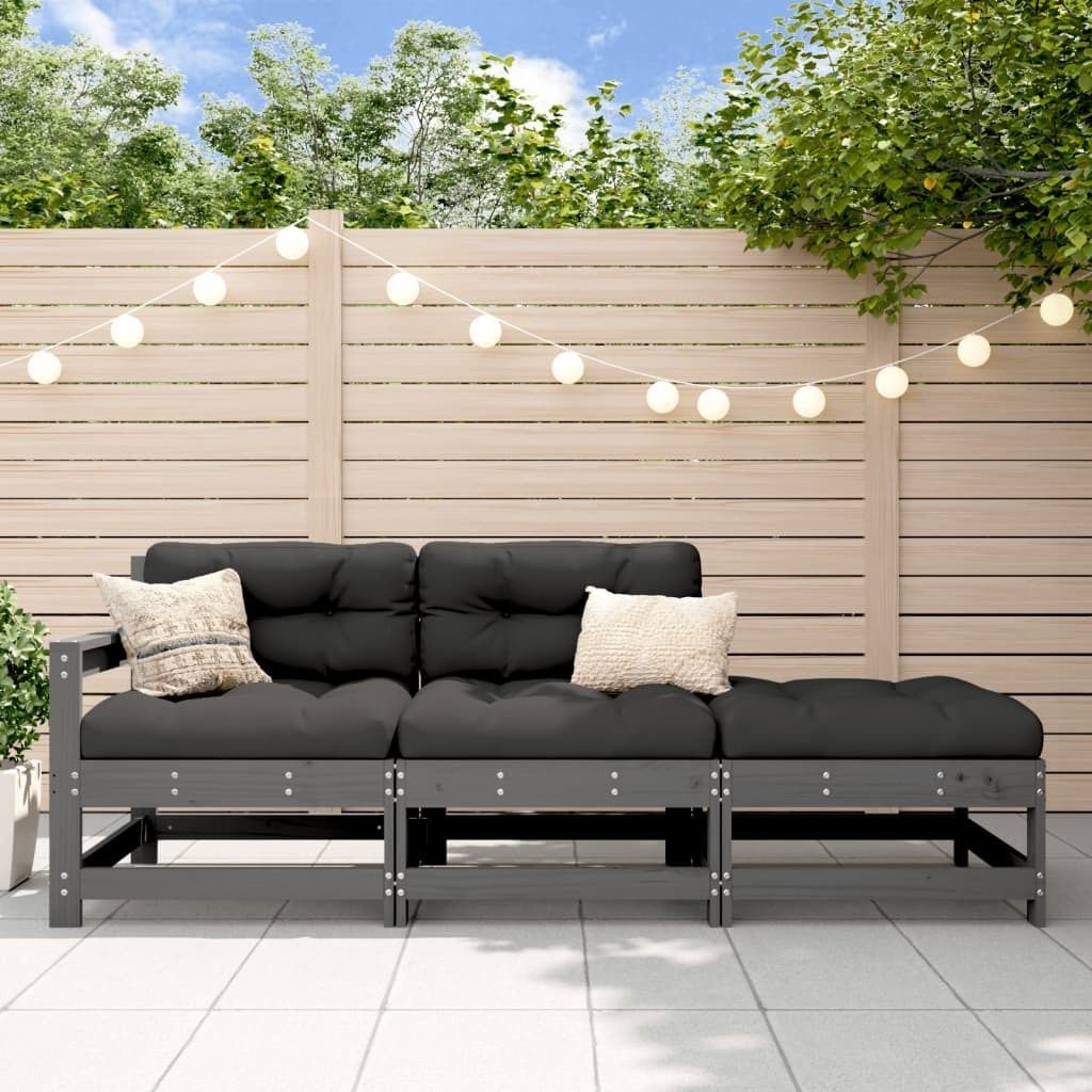 The Living Store 3-tlg. Garten-Lounge-Set mit Kissen Grau Massivholz