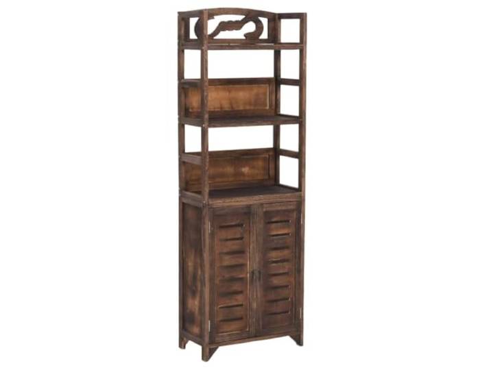 Favemtsl Vitrine Dunkelbraun 46x24x140 cm aus Paulownia Massivholz Schlanker Standregal-Schrank für Wohnzimmer & Flur, bietet mit 2 Türen und 3 Böden strukturierten Platz für Geschirr.