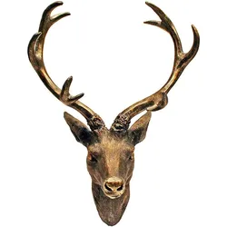 Mojawo, Wanddeko, XXL Hirschgeweih Hirschkopf Geweih 10-Ender Bronze Optik 48x32x61cm