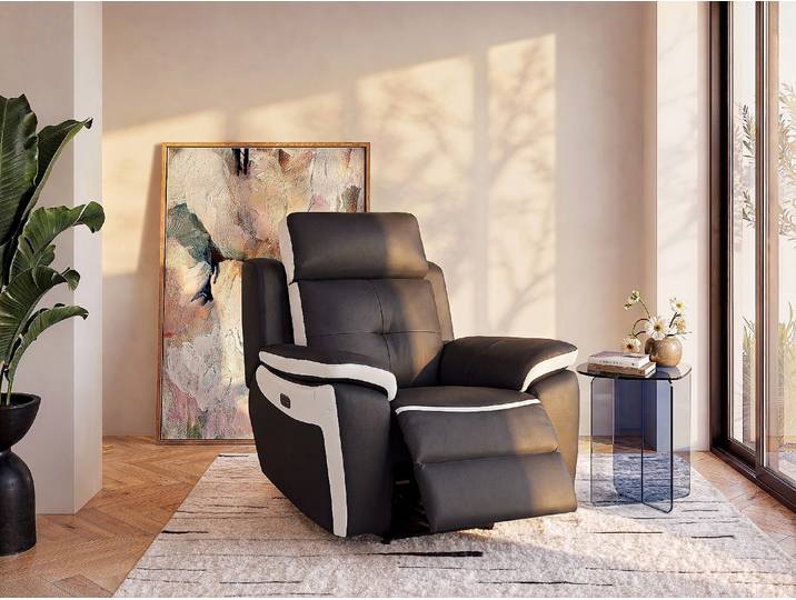 Relaxsessel Fernsehsessel elektrisch - Leder - Schwarz - ANGELIQUE