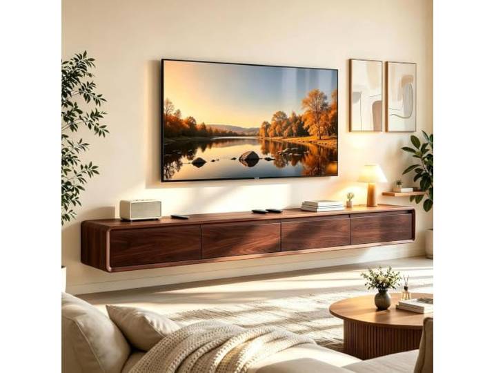 ATHOMASM TV Lowboard Hängend, TV-Schrank Aus Holz, Schwebender TV-Schrank Mit Stauraum, Hängende Medienkonsole, TV-Ablage Für Das Wohnzimmer, Moderne TV-Wandlösung, Schlanke TV-Regal(A2,180cm)