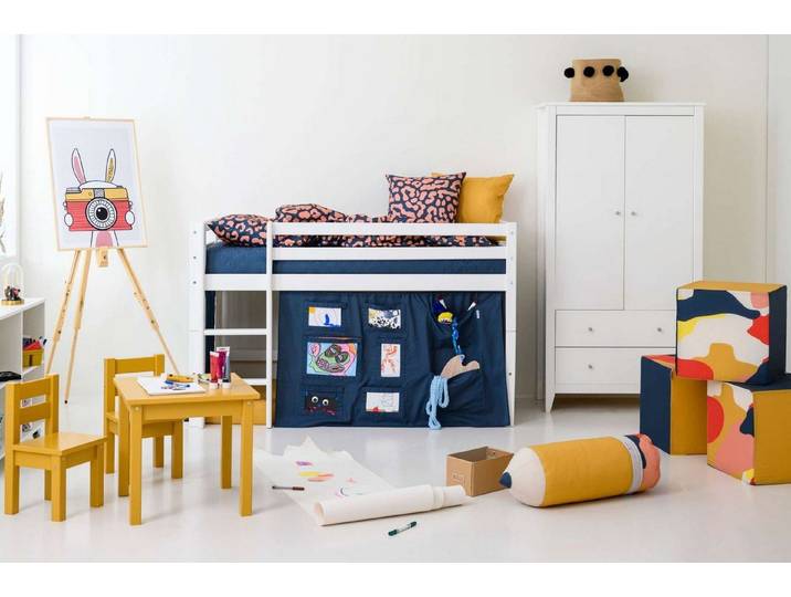 Hoppekids Hochbett ECO Dream, Kinderbett, Spielbett, Halbhohes Bett aus Massivholz inkl. Vorhang-Set Creator, Bettgröße & Matratze wählbar