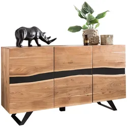 Massiv-Holz Akazie Sideboard, Natur Baumkante, Landhaus-Stil. 148x43x85 cm | Kadima Design