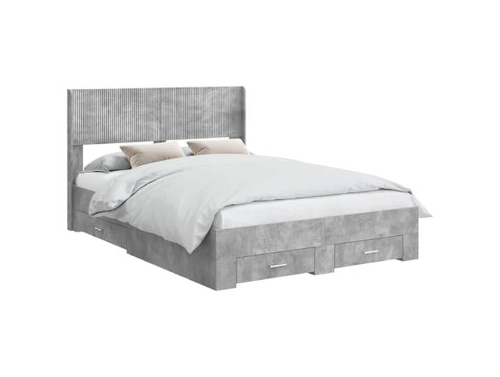 PUGYNBK Bettgestell mit Aufbewahrung, Betongrau Robustes Holz, fester Lattenrost, minimalistisches Design, einfache Reinigung