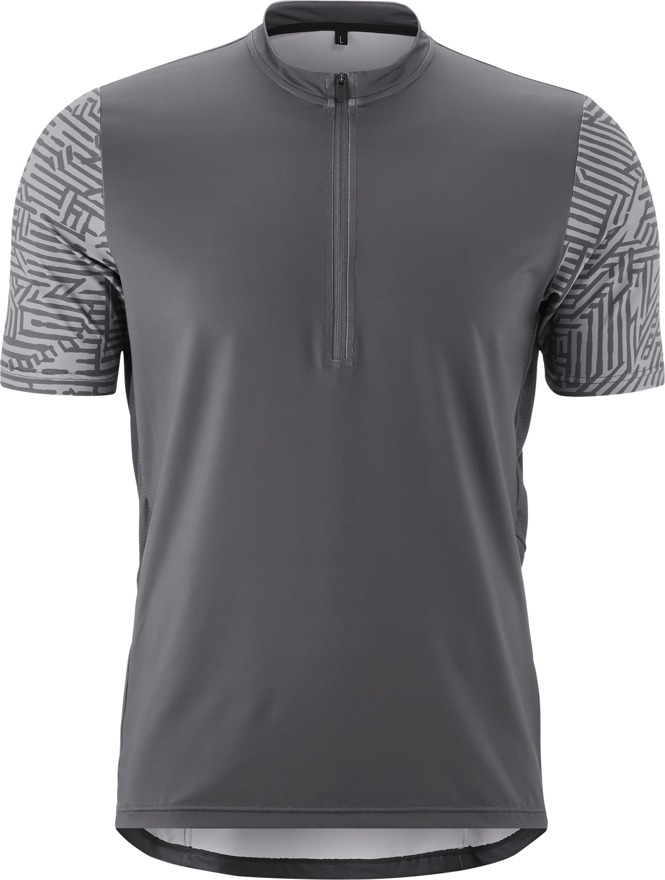 Radtrikot GONSO "Adventure Jersey Halfzip M", Herren, Gr. L, grau, 88% Polyester (recycelt), 12% Elasthan, Rundhals, Trikots Radtrikot, Herren Fahrradtrikot kurzarm, Rückentasche mit RV, Quick-Dry, Slim Fit grau L