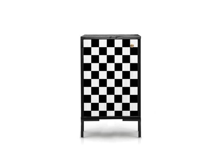 Table de chevet en MDF avec imprimé DAMIER