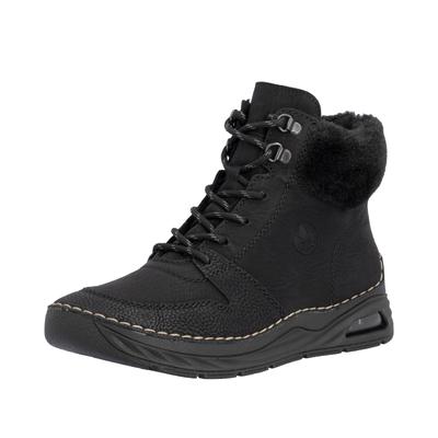 Schnürboots RIEKER, Damen, Gr. 36, schwarz, Lederimitat, Schuhe Schnürboots, High Top-Sneaker, Herbstschuh mit seitlicher Logoprägung