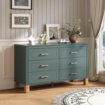 Ostweer 6-Drawer Double Dresser Storage Cabinet with with Metal Handles, Chest of Drawers Decorative Cabinet