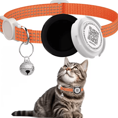 Inspire Curations Reflective AirTag Cat Collar With QR ID Tag Dual Protection GPS Cat Collar For Safer Adventures orange no Airtag Locator