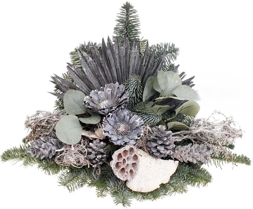 Pflanzen Nobilis Grableger weiß-grau dekoriert L 33 x B 55 cm