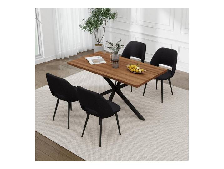 LuxusKollektion Esstisch Esstisch Stuhlset 140x80cm 4 Küchenstühle Cord Dunkel Schwarz (1-St)