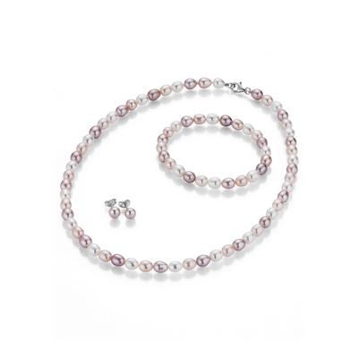 Schmuckset FIRETTI "Multipack Schmuck Geschenk Silber 925 Halskette Armband Ohrstecker", silber (silberfarben, mehrfarbig), Schmuck_Sets, Damen, Nylon, Perlen, Seide, Silber 925 (Sterlingsilber), Schmuckset, Made in Germany - mit Süßwasserzuchtperlen