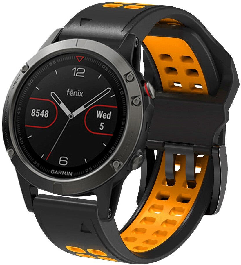 INCOVER Garmin Universal Dobbelt-hullet Silikone Rem (26mm QuickFit) - Sort / Orange
