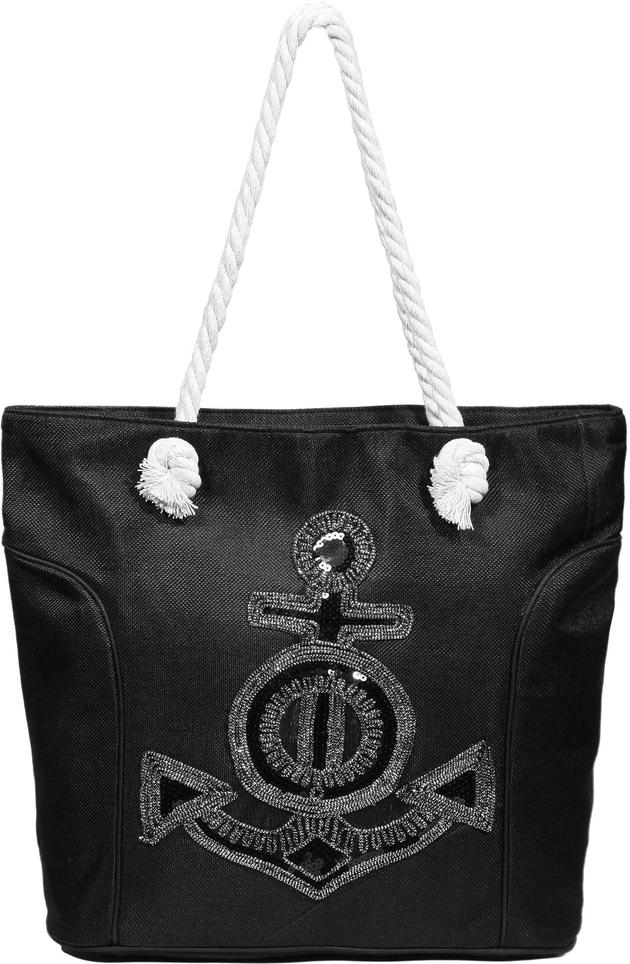 Strandtasche CHAM CHAM "Damen Handtasche aus Textil, Ankermotiv", Damen, weiß, Textil, Taschen Strandtasche