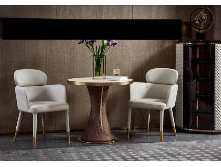 JVmoebel Esszimmer-Set Italienisches Esszimmer Set in Weiß mit Leder und Edelstahl, (3-St., Esszimmer-Set, Küchen-Set), Made in Europa