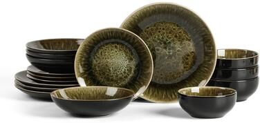 Stone Lain Riley Stoneware Dinnerware Set with Pasta Bowls and Reactive Glaze