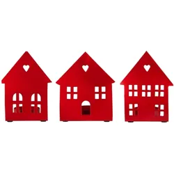 Ib Laursen Kerzenhalter für Teelicht Hausfassade 3er Set, 9 x 5.5 x 10.6 cm, rot