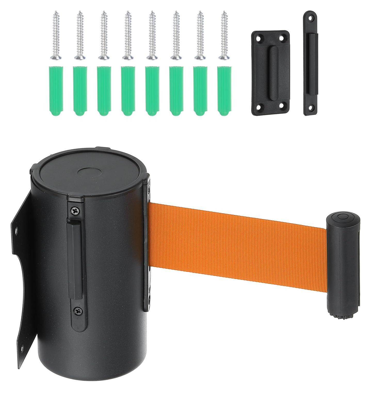 Dripio Inschuifbare bandbarrière, 5 meter, stalen behuizing, zwart/oranje