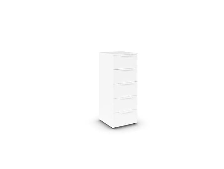 Rauch Möbel Flipp, Kommode, Farbe Weiß, Breite 40 cm Sideboard, 5 Schubladen, Soft-Close-Funktion, für Schlafzimmer, Gästezimmer, Wohnzimmer, Garderobe, Flur