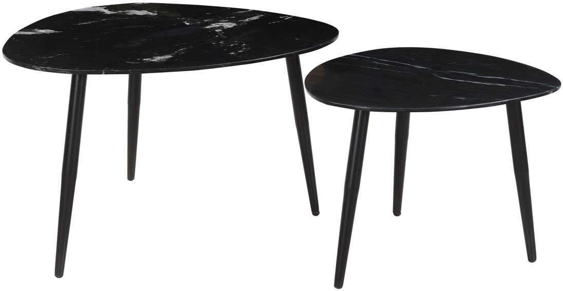 Miliboo Ovale ausziehbare Couchtische aus schwarzem Marmor und Metall (2er-Set) PLATZ