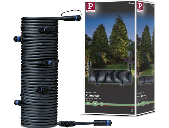 Lampen-Verbindungskabel PAULMANN Outdoor Plug&Shine 15m IP68 , schwarz, Ø:18,4mm, Kabel, Lampen-Verbindungskabel, 1 in - 7 out