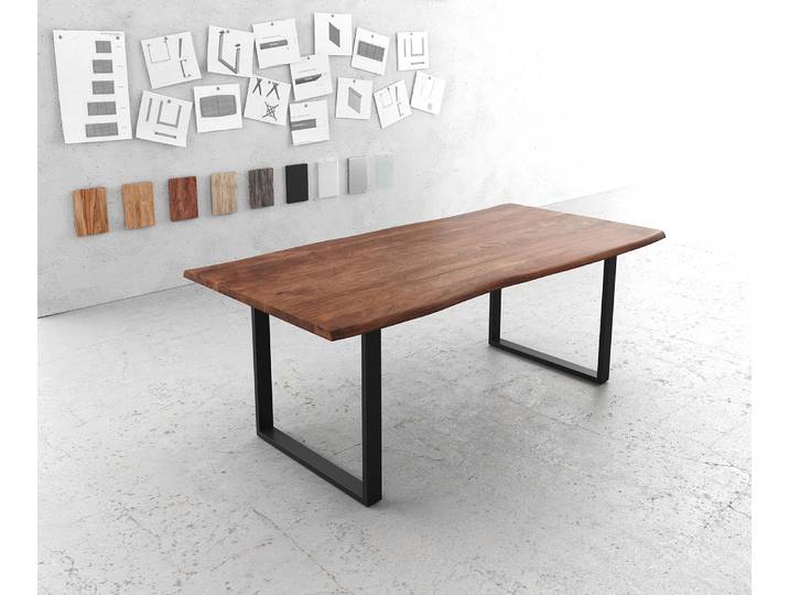 Esstisch Edge 200x100 Akazie Braun Metall Schmal schwarz Live-Edge, Esstische, Baumkantenmöbel, Massivholzmöbel, Massivholz