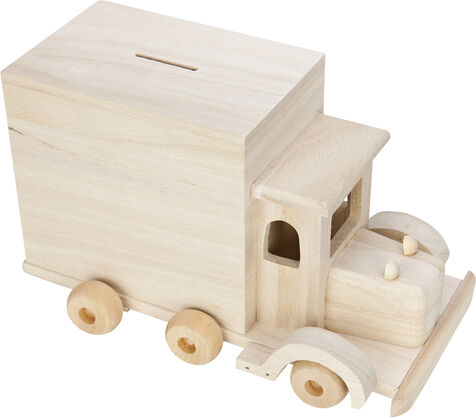 Spardose "Lastwagen" aus Holz, 25 x 14 x 15 cm